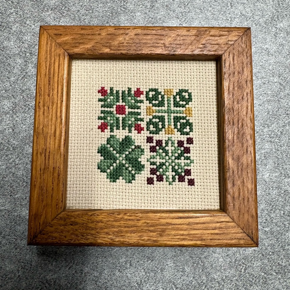 Vintage Cross Stitch Wooden Trinket Box
